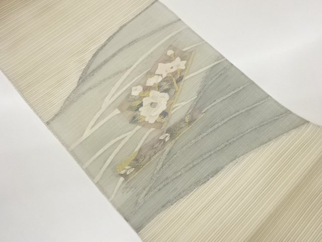 JAPANESE FUKURO OBI FOR SUMMER / EMBROIDERY / WOVEN FLOWER